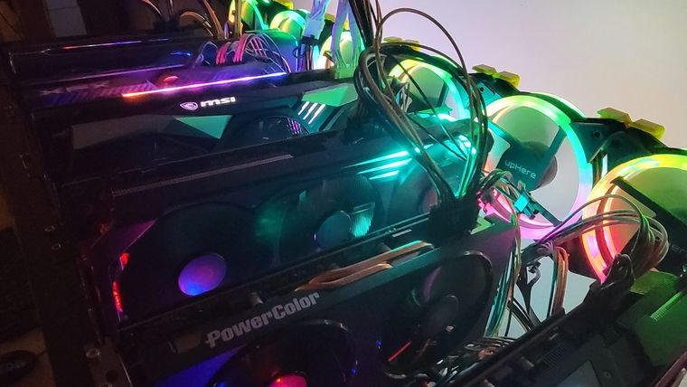 Graphics cards running in an open-air mining rig